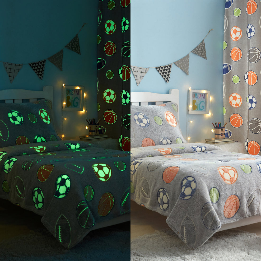 Ramesses 3 Pcs Kids Glow In The Dark Bedroom SET/Soccer Ball Warm Blanket - Ander Home