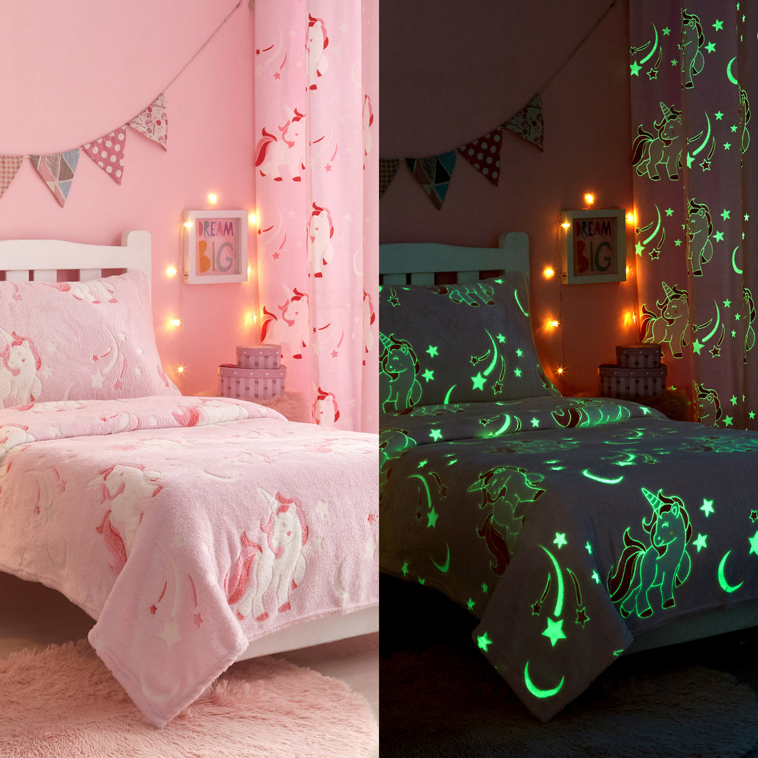 Ramesses 3 Pcs Kids Glow In The Dark Bedroom SET/Unicorn Blanket - Ander Home