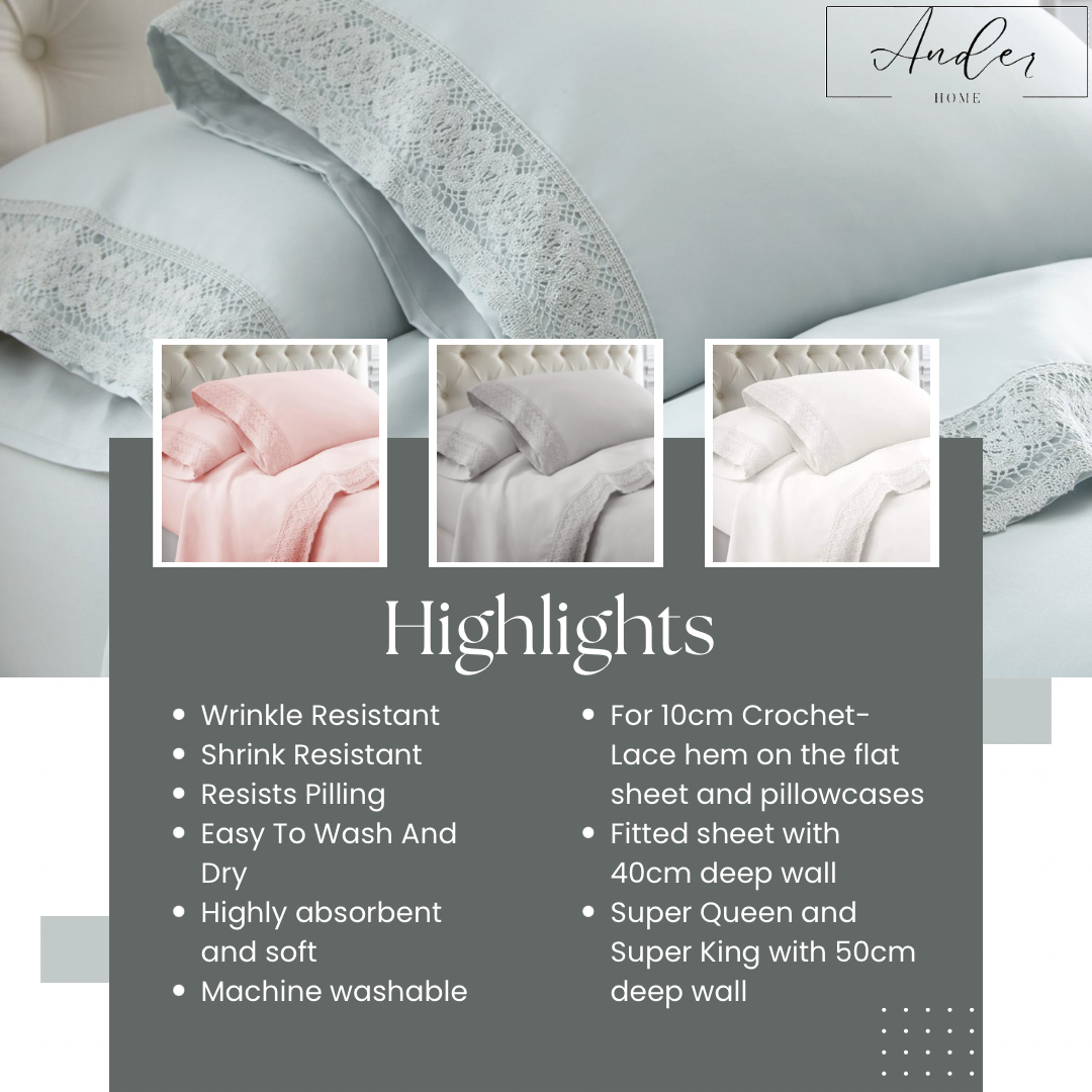 1500TC Crochet Lace Cooling Sheet SET/Ultra Soft/Highly Absorbent - Ander Home