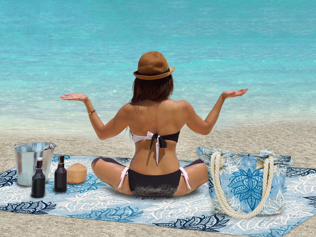 Ramesses Printed Velour Beach Pack/Beach Towel With Tote Bag/Soft And Absorbent - Ander Home