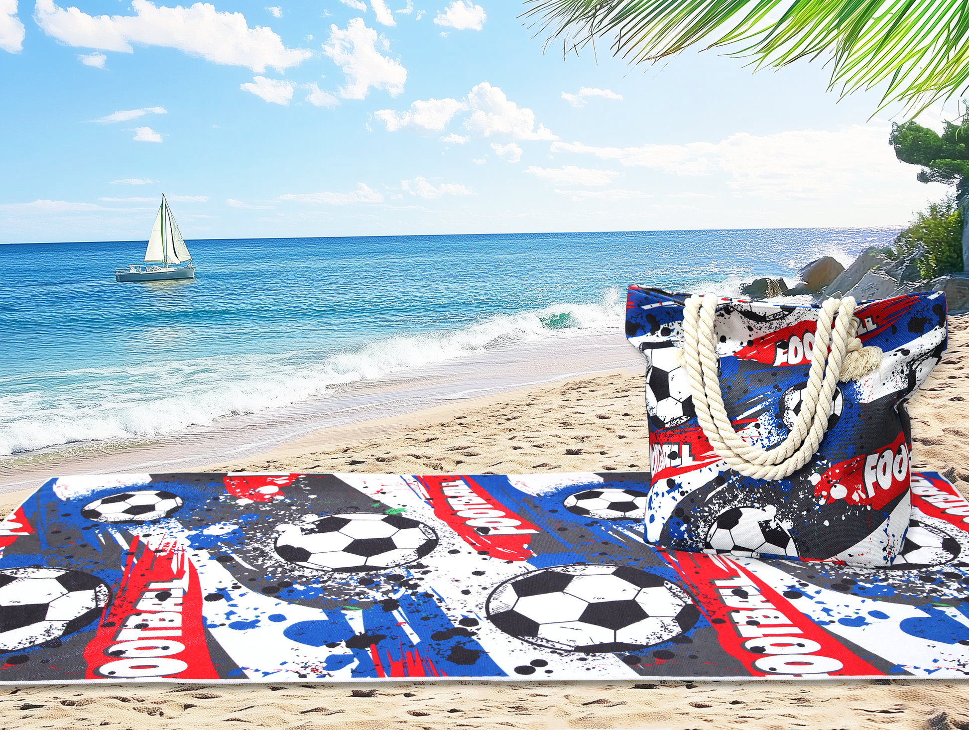 Ramesses Printed Velour Beach Pack/Beach Towel With Tote Bag/Soft And Absorbent - Ander Home