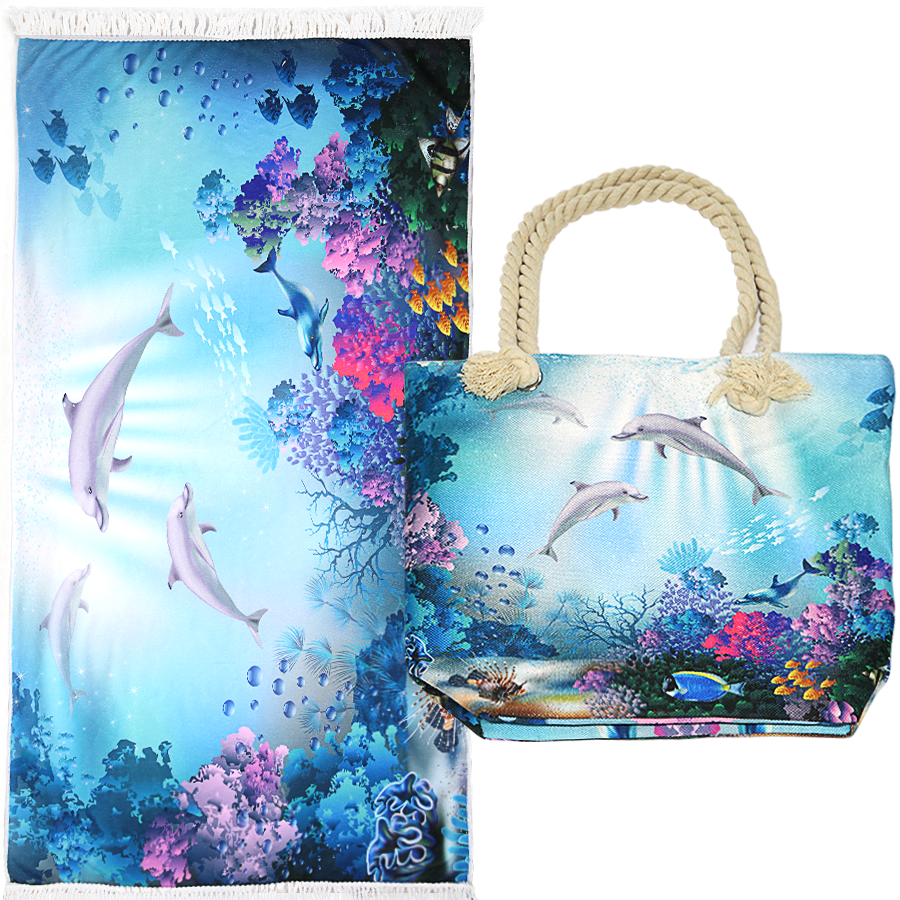 Ramesses Printed Velour Beach Pack/Beach Towel With Tote Bag/Soft And Absorbent - Ander Home