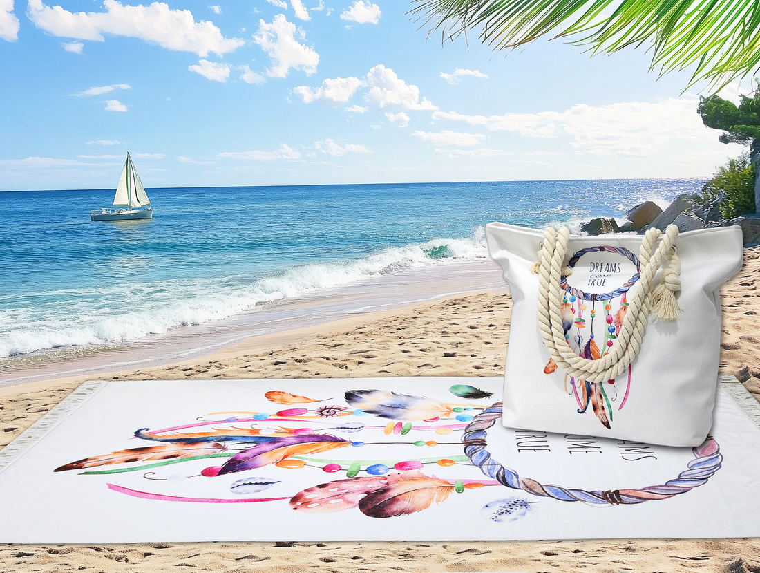 Ramesses Printed Velour Beach Pack/Beach Towel With Tote Bag/Soft And Absorbent - Ander Home