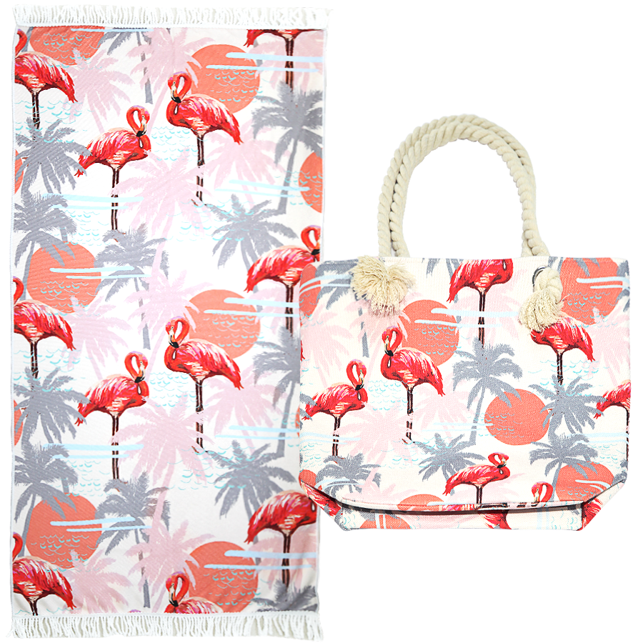 Ramesses Printed Velour Beach Pack/Beach Towel With Tote Bag/Soft And Absorbent - Ander Home