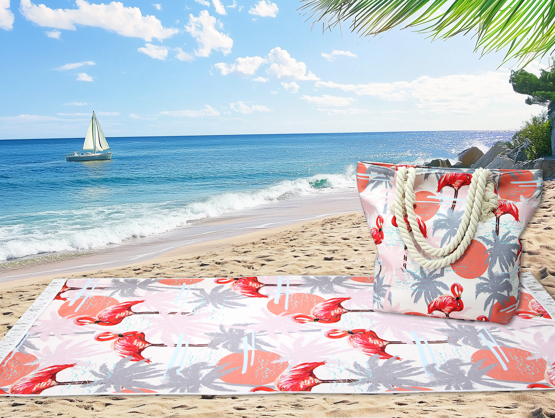 Ramesses Printed Velour Beach Pack/Beach Towel With Tote Bag/Soft And Absorbent - Ander Home