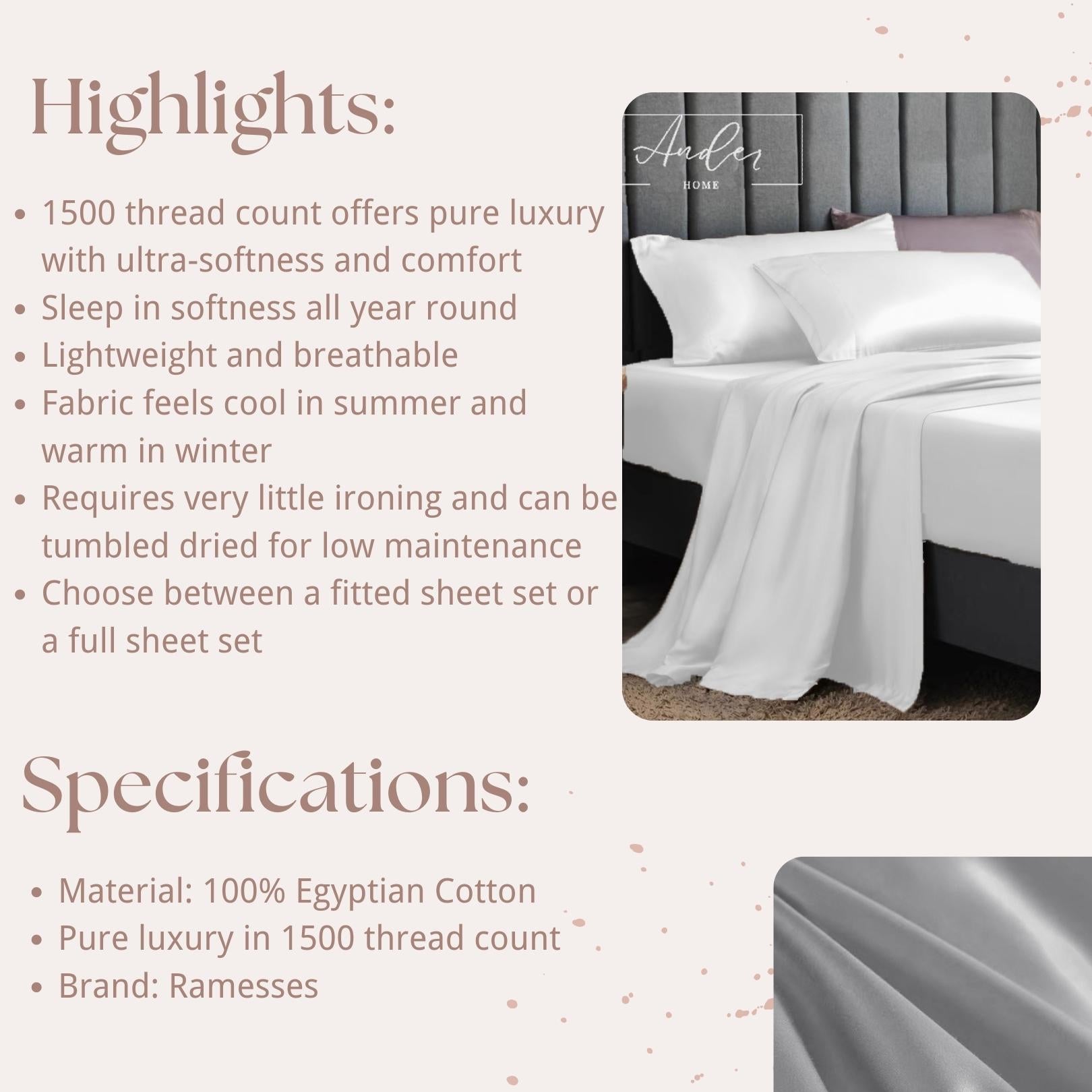 Ramesses 1500TC 100%Egyptian Cotton Sateen FULL Sheet SET/ALL SIZES - Ander Home