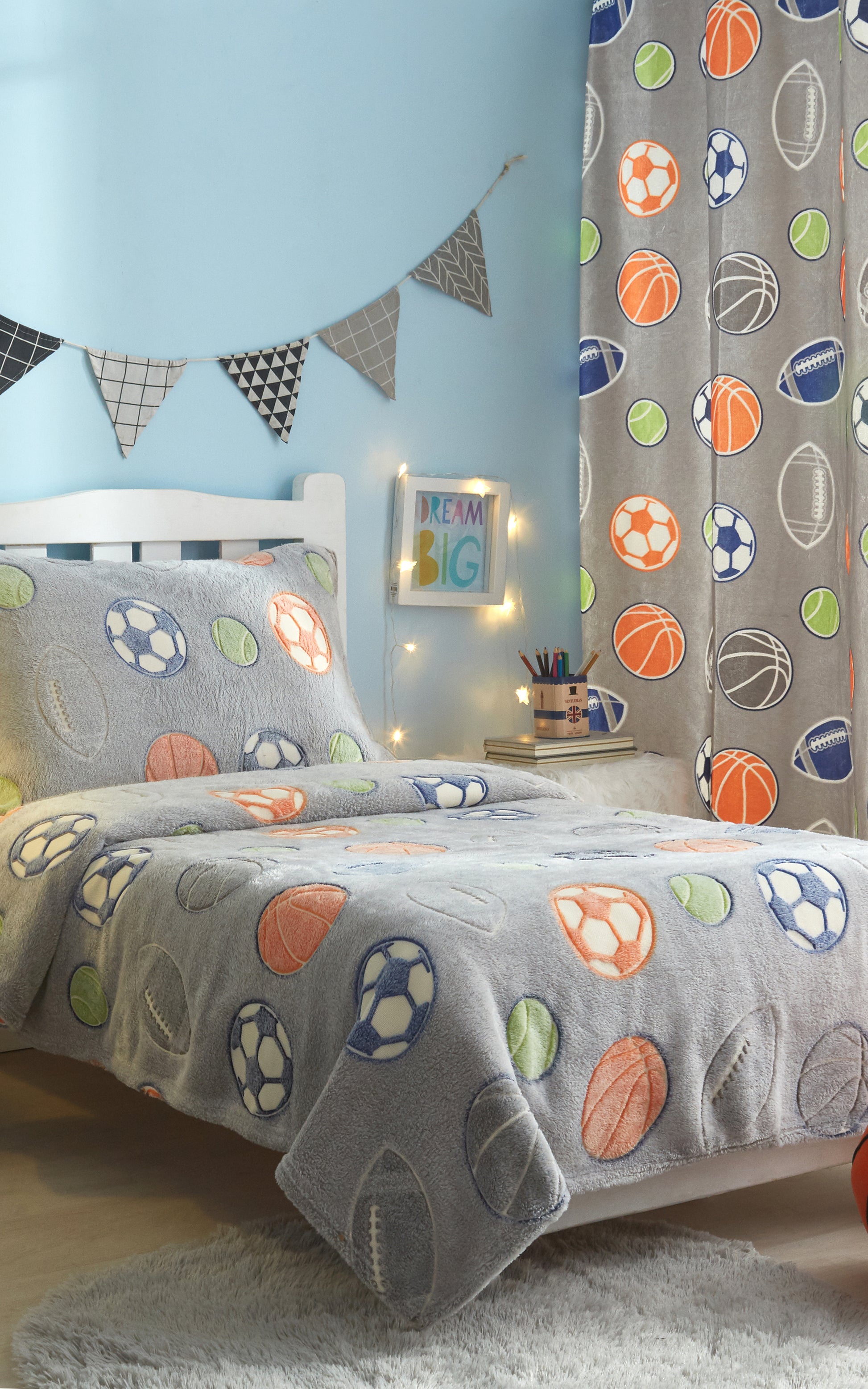 Ramesses 3 Pcs Kids Glow In The Dark Bedroom SET/Soccer Ball Warm Blanket - Ander Home