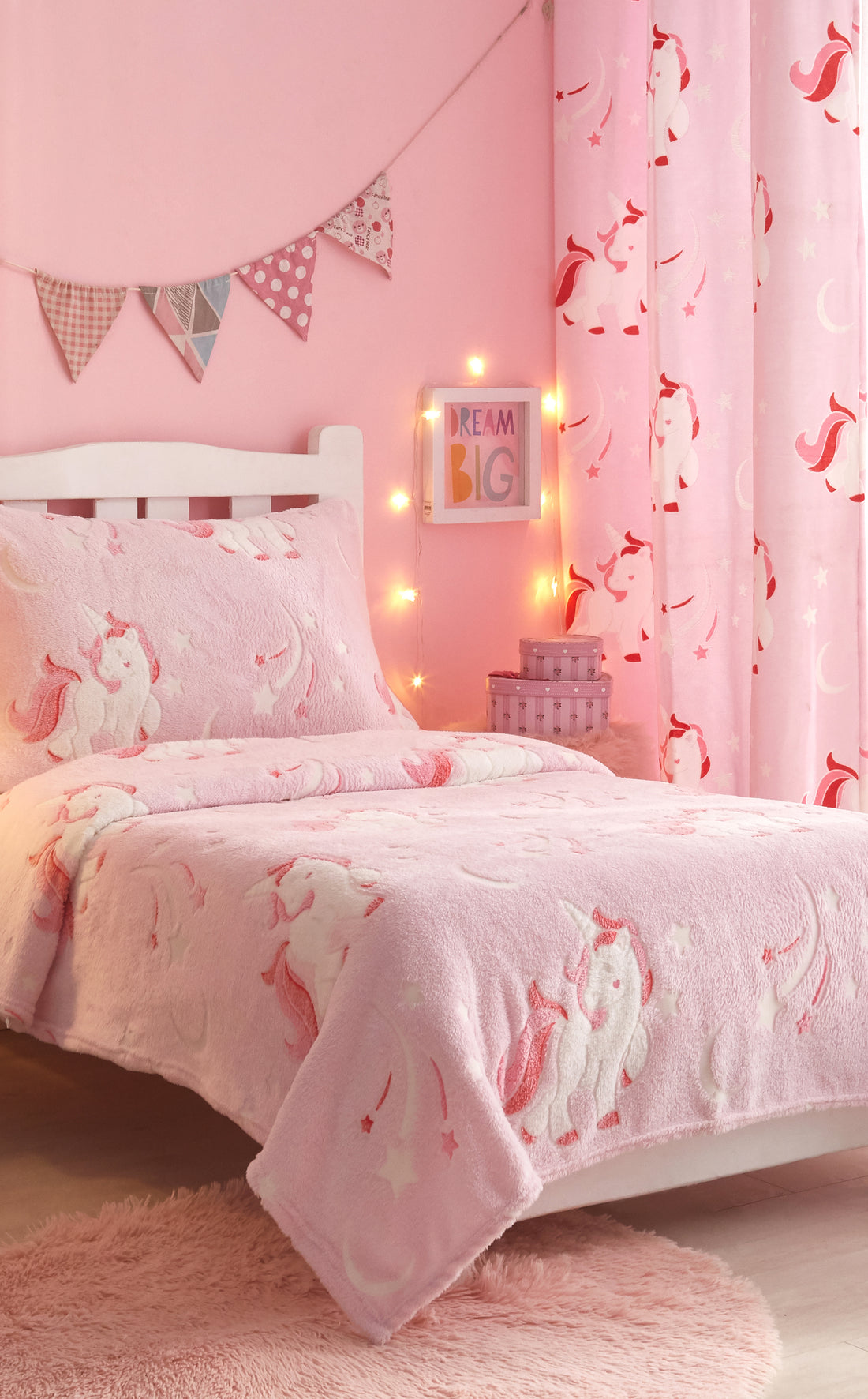 Ramesses 3 Pcs Kids Glow In The Dark Bedroom SET/Unicorn Blanket - Ander Home