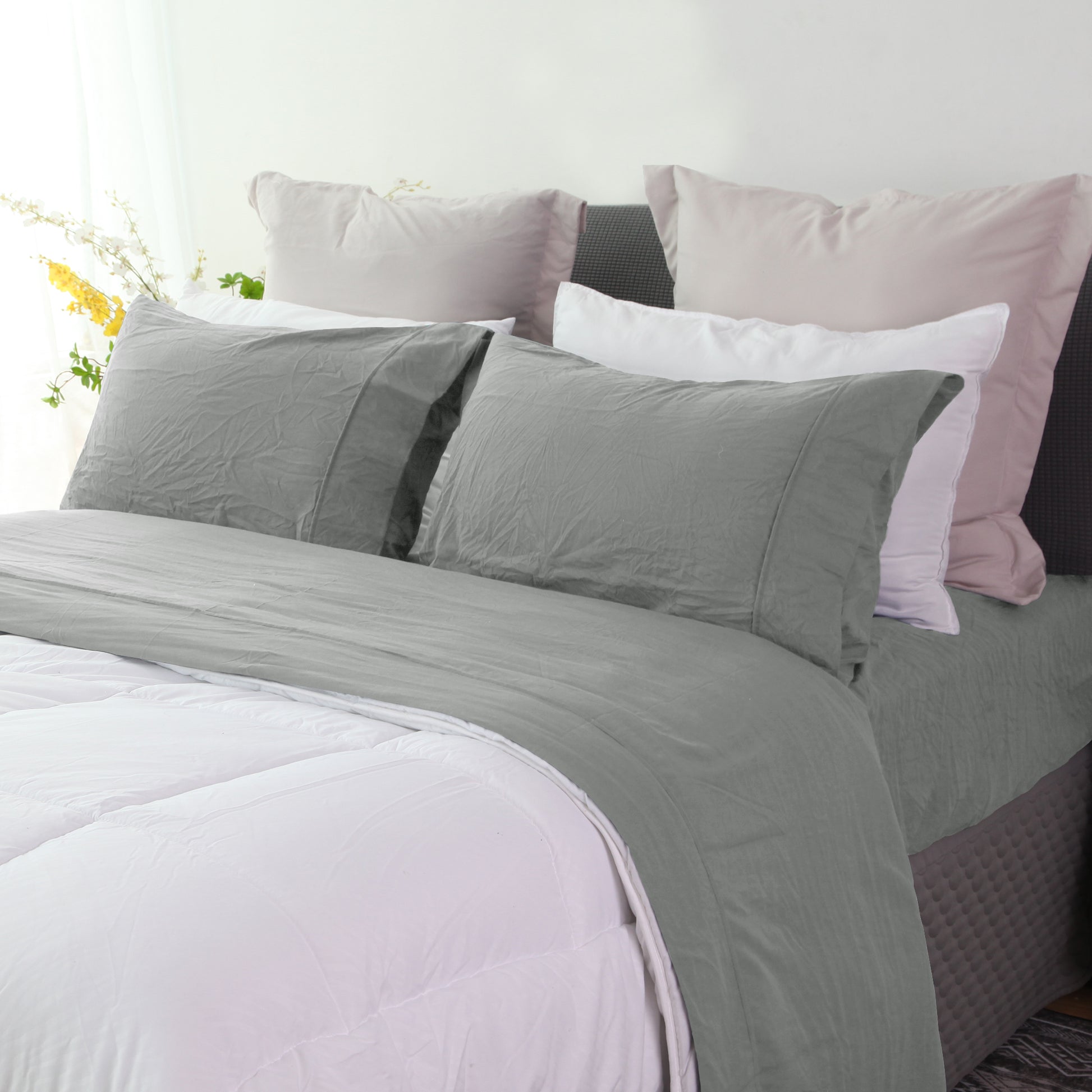 RAMESSES Pebble Wash Linen Alternative Sheet SET/All Season Bedding - Ander Home