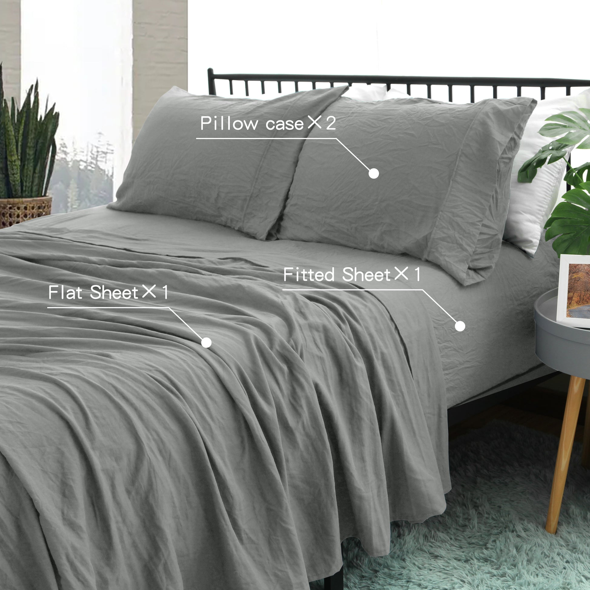 RAMESSES Pebble Wash Linen Alternative Sheet SET/All Season Bedding - Ander Home