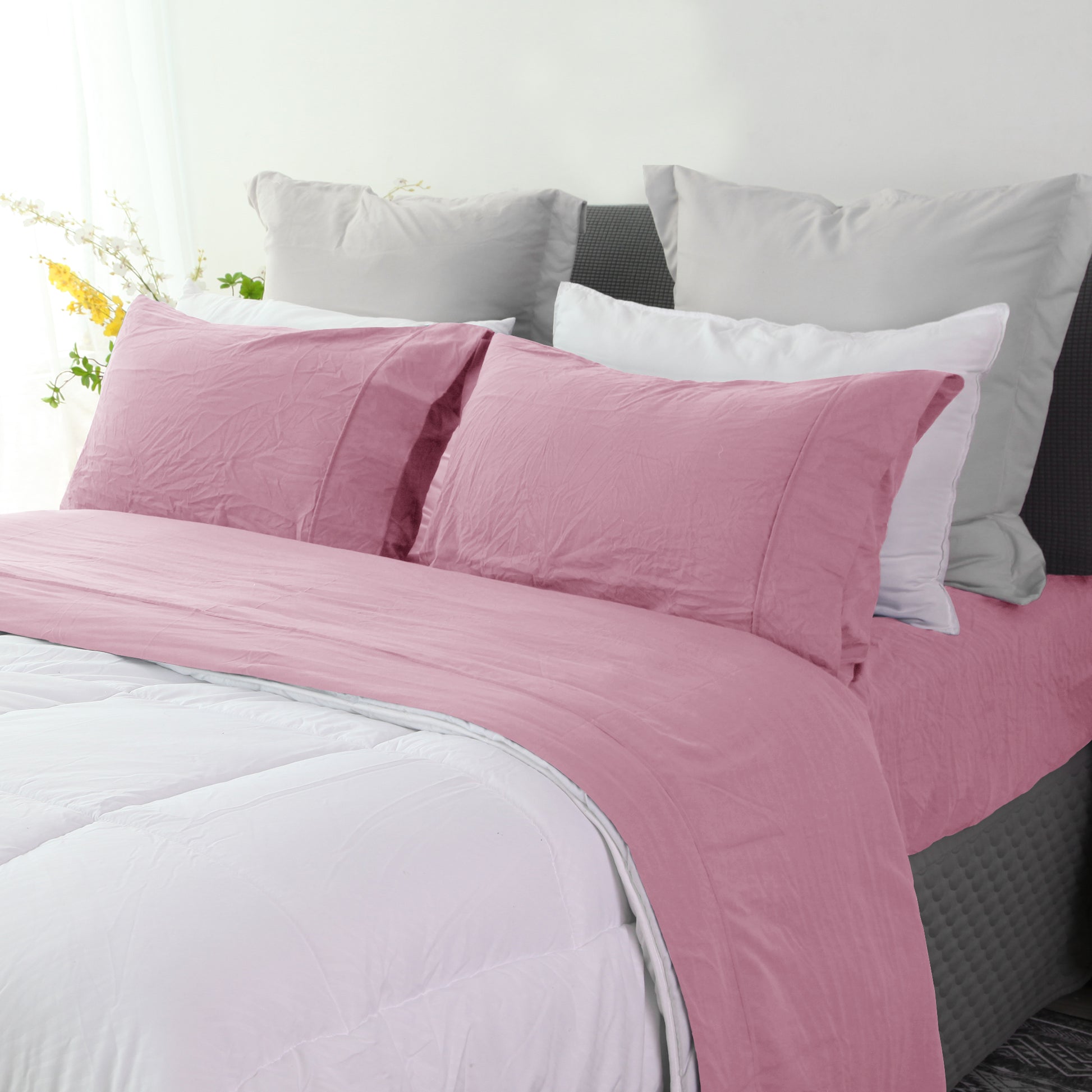 RAMESSES Pebble Wash Linen Alternative Sheet SET/All Season Bedding - Ander Home