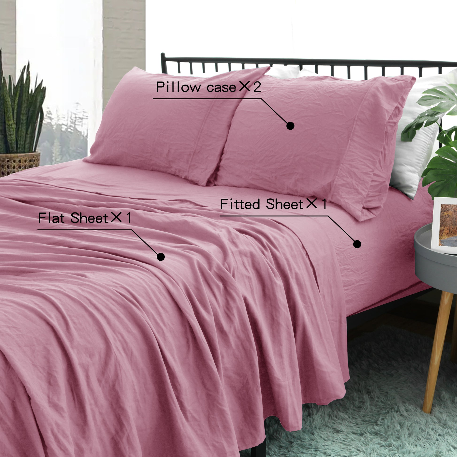 RAMESSES Pebble Wash Linen Alternative Sheet SET/All Season Bedding - Ander Home