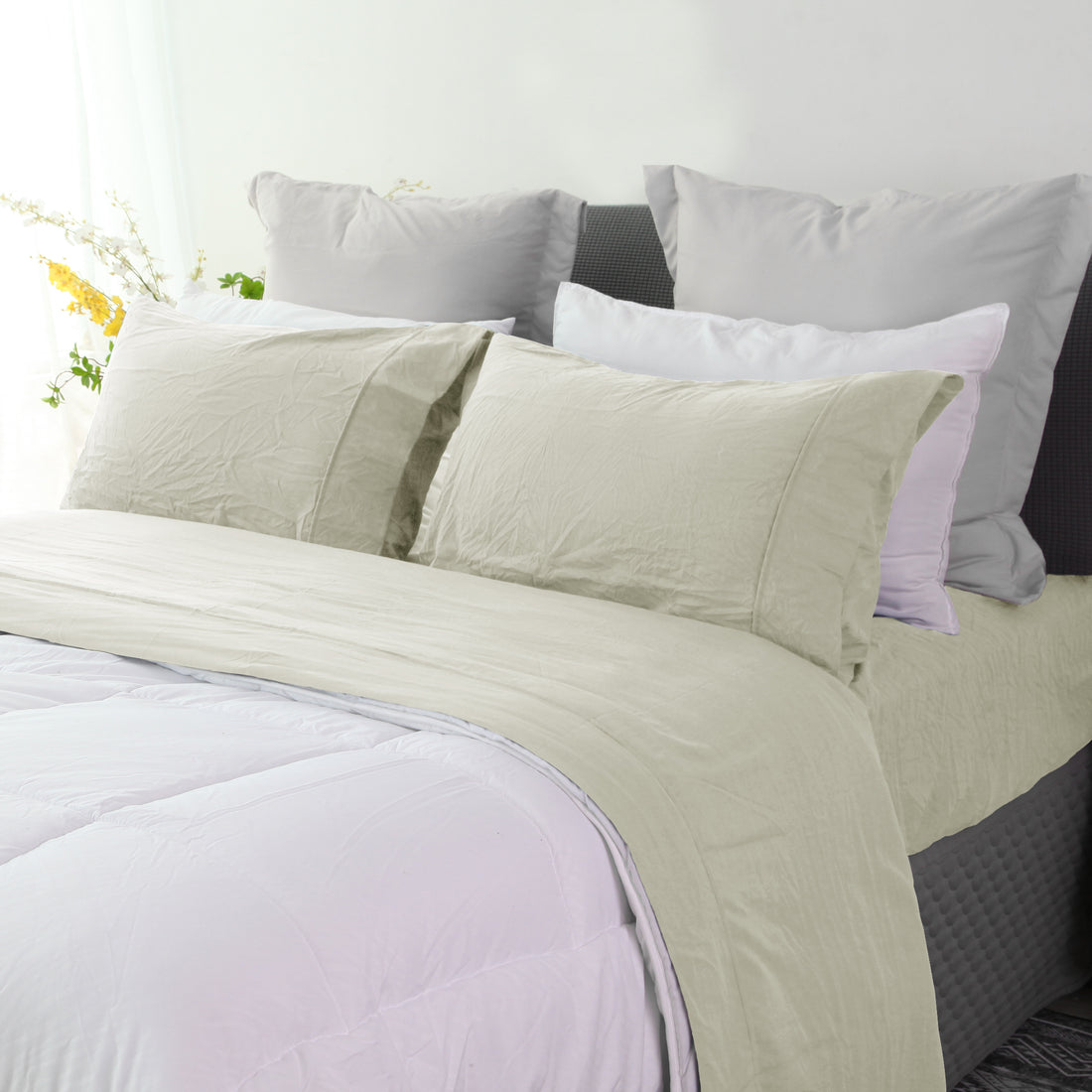 RAMESSES Pebble Wash Linen Alternative Sheet SET/All Season Bedding - Ander Home