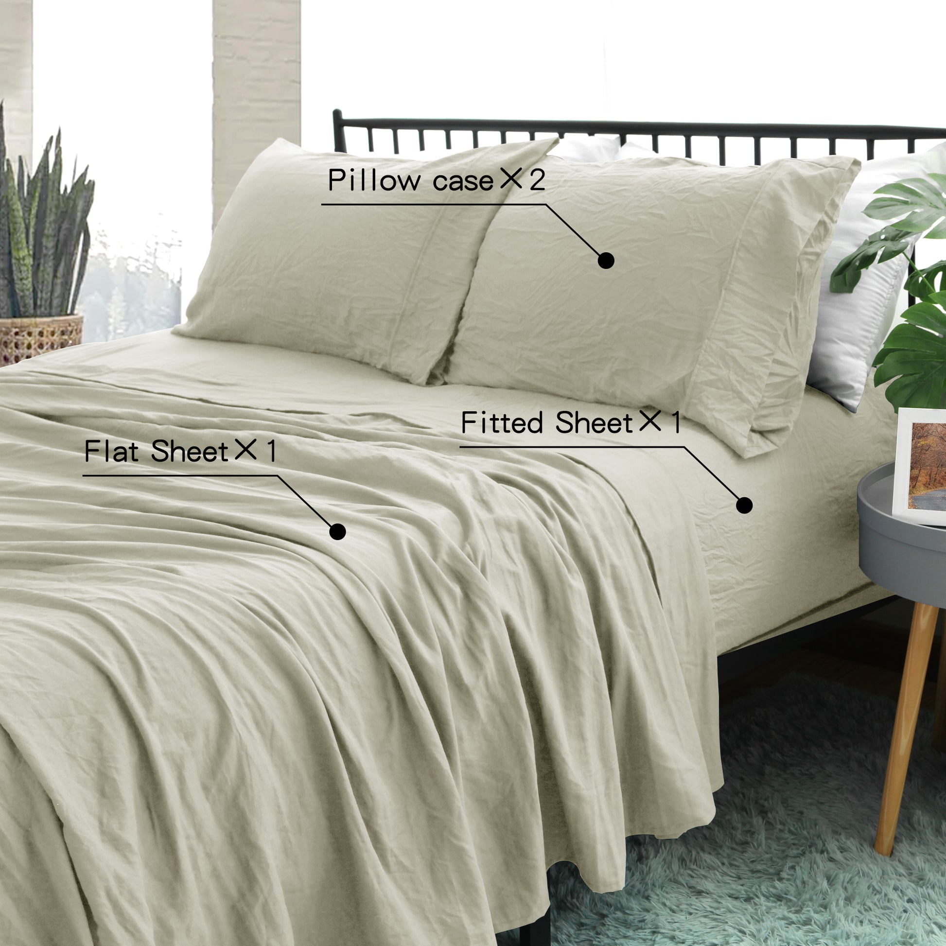 RAMESSES Pebble Wash Linen Alternative Sheet SET/All Season Bedding - Ander Home