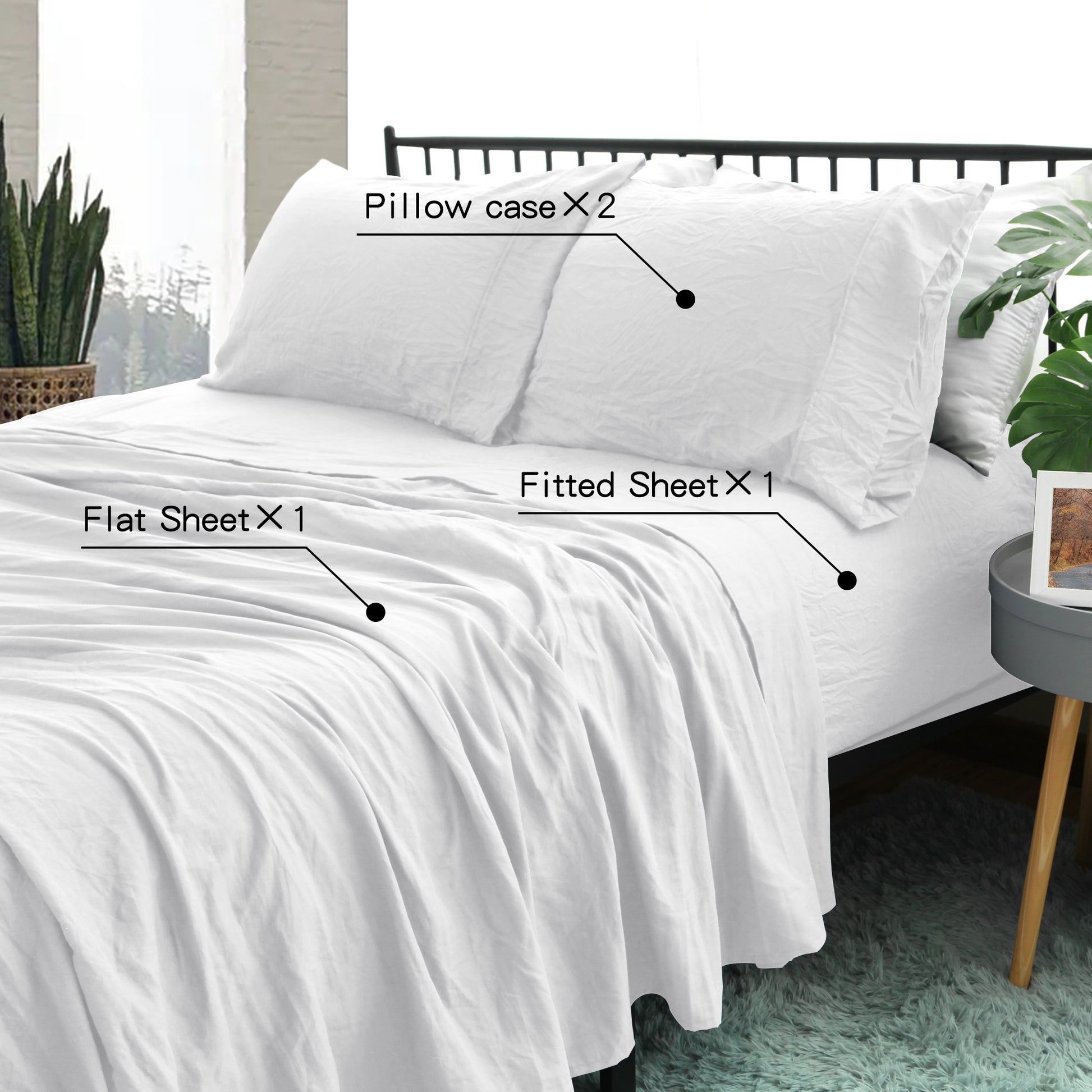 RAMESSES Pebble Wash Linen Alternative Sheet SET/All Season Bedding - Ander Home